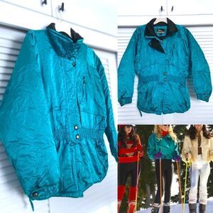 Inside Edge Vintage 80s Retro Metallic Clinched Waist Snow Ski Suit Size L